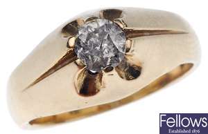 A 9ct gold single stone diamond ring in a claw