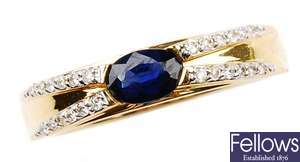 An 18ct gold sapphire and diamond ring, with a