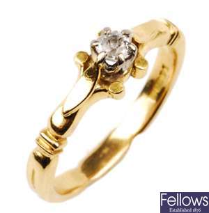 An 18ct gold single stone diamond ring, with a