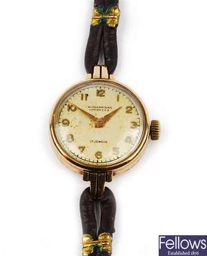 A manual wind 9ct gold wristwatch, signed