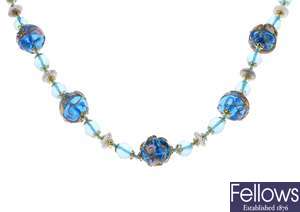 Four venetian glass and similar bead necklaces,