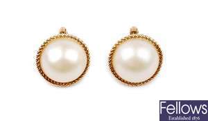 A pair of 9ct gold mabe pearl earrings, of