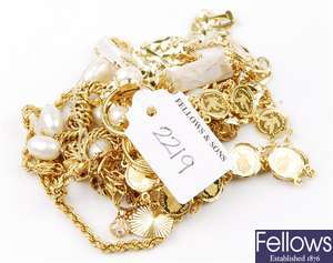 (108094734) three assorted bracelets, five assorted chains, 14ct figaro necklet, two assorted rings