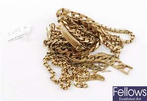 (809024783) five assorted bracelets, two assorted necklaces,  belcher necklace, 9ct pendant