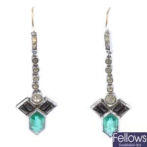 A pair of paste set pendant earrings.