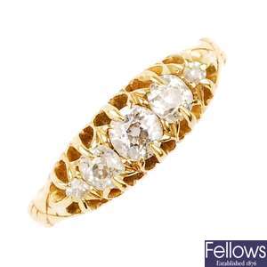 18ct gold diamond five-stone ring.