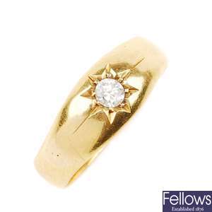 A 22ct gold diamond single-stone ring.