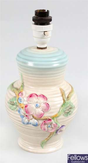 A Clarice Cliff pottery lamp base