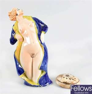 A Crown Devon style pottery figure modelled as a naked female