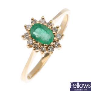18ct gold emerald and diamond clsuter ring.