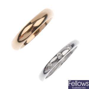 An 18ct gold diamond band ring and a 9ct gold band ring.