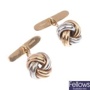 A pair of bi-colour 9ct gold cufflinks.
