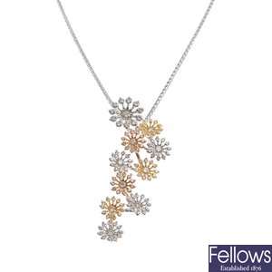 A diamond set floral design pendant.