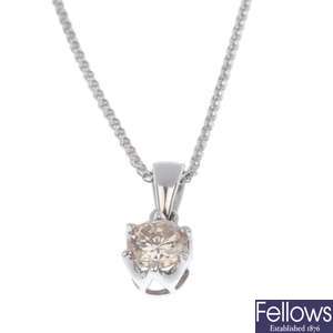 18ct white gold single stone diamond pendant and chain.
