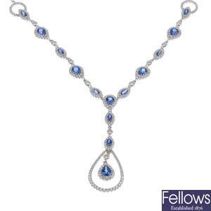 18ct white gold sapphire and diamond necklace.