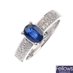 18ct white gold sapphire and diamond ring.