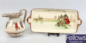 A Royal Doulton twin handled tray, a similar bowl and a Royal Doulton jug