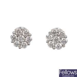 18ct white gold diamond cluster earrings.