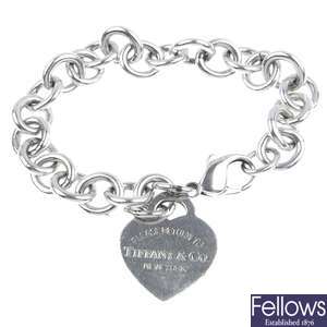 Tiffany - a silver belcher link bracelet with heart charm.