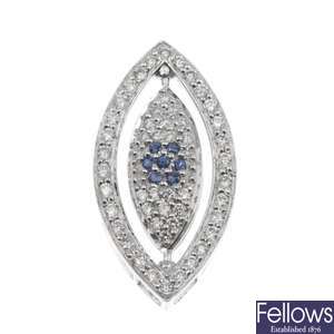 18ct white gold sapphire and diamond marquise shape pendant.