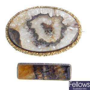 Two blue john brooches. AF.