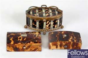 Two small late 19th century tortoiseshell trinket boxes