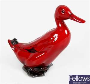 A Royal Doulton Flambe figure of a duck