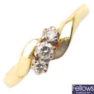 (36946) A 9ct gold ladies watch together with an 18ct gold diamond ring.