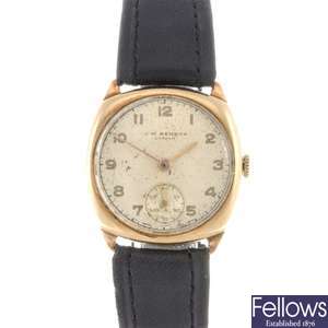A 9ct gold manual wind gentleman's J. W Benson wrist watch.