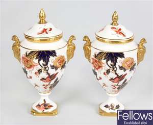 A pair of Coalport bone china vases and covers and a selection of other china pieces