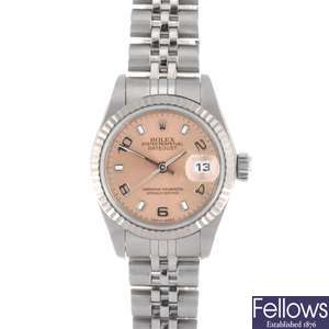 (31353) A stainless steel automatic lady's Rolex Datejust bracelet watch.
