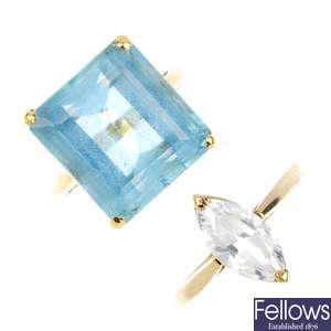  An aquamarine ring and a 9ct gold cubic zirconia ring.