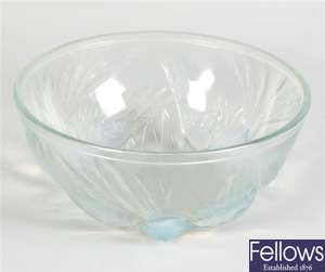 An early 20th century blue opalescent pressed glass bowl