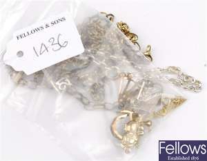 (809025877)   9ct item of jewellery, silver belcher bracelet, silver stud earrings, two assorted nec