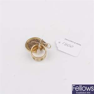 (134169150) ring mounted coin, 9ct wedding ring