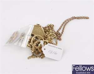 (134169239)  link bracelet, 9ct figaro necklace,  belcher necklace, three assorted pendants, three a