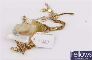 (134168805) 9ct charm bracelet, five assorted pendants,  lady's 9ct wrist watch