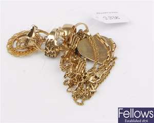 (307079182)  9ct item of jewellery, 9ct gate bracelet,  rope chain,  belcher necklace,  pendant, fou
