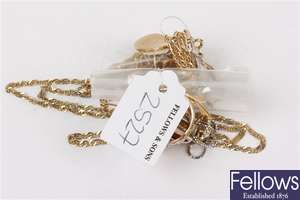 (413010672) two assorted bracelets, 9ct herringbone chain,  creole earrings, three assorted rings