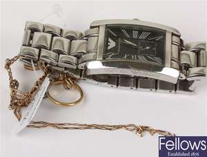 (413010790) 9ct gate bracelet,  belcher necklace, ring cluster ring, gentleman's wrist watch