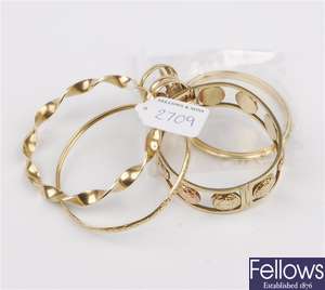 (304268472)  9ct item of jewellery, two assorted bangles, 9ct ring