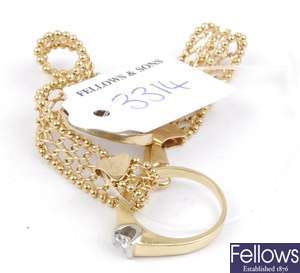 (710004778)  9ct ring,  link bracelet, 18ct single stone ring