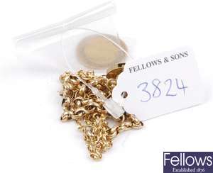(714005417) 9ct belcher bracelet, ring loose coin,  belcher necklace,  pendant