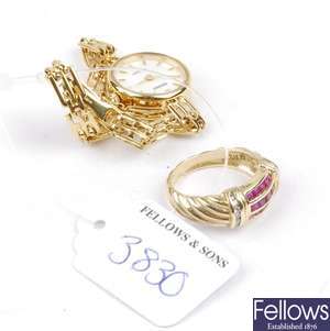 (714005442)  cluster ring,  lady's gold watch
