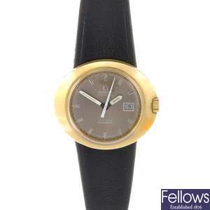 A gold plated automatic lady's Omega wrist watch.