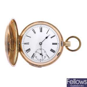 A 9ct gold keyless wind full hunter repeater pocket watch.