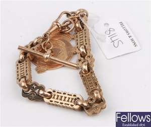 (0132101)  9ct rose gold shield pendant, 9ct rose gold star bar bracelet with