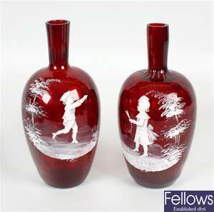 A pair of 19th century ruby glass vases