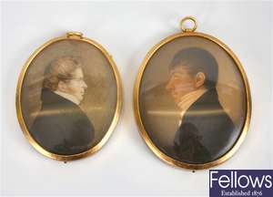 A 19th century painted portrait miniature and a similar example