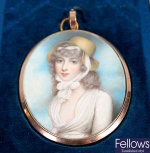 Plymer. A large oval painted portrait miniature